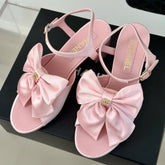 Double CC Big Bow High Sandal Sheepskin Light Pink